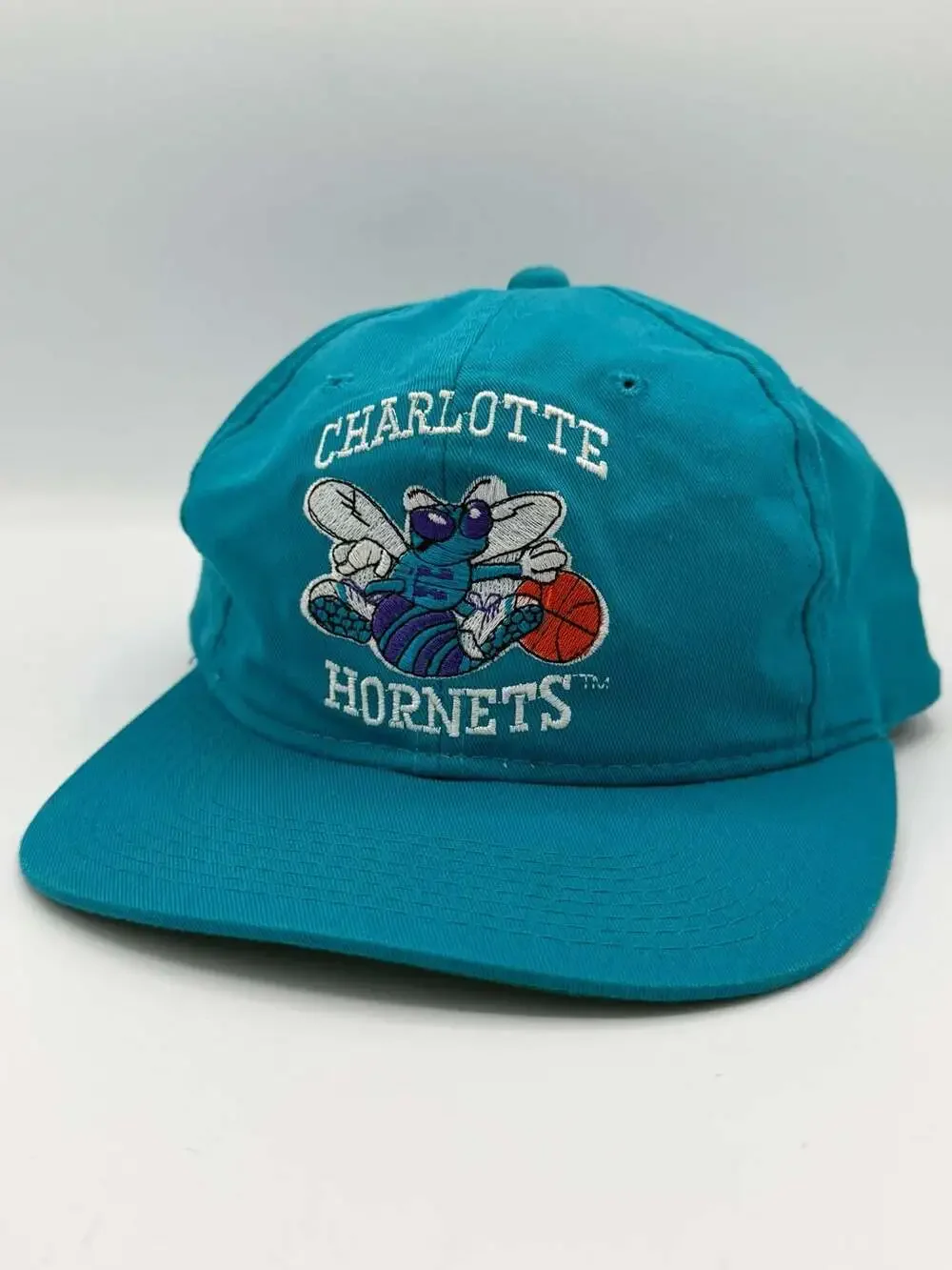 Vintage Charlotte Hornets Snapback Hat The Game G Cap NBA Hugo Logo Teal 90s